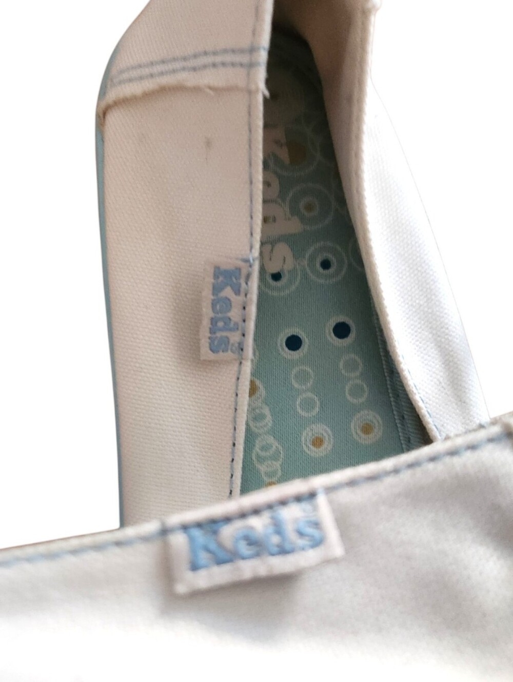 Keds Off-White Blue Canvas Distressed Ballet Flats Slip Ons VGUC Womens Size 8.5 - Picture 6 of 12